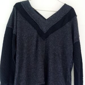 BKE Charcoal and Black V-Neck Sweater